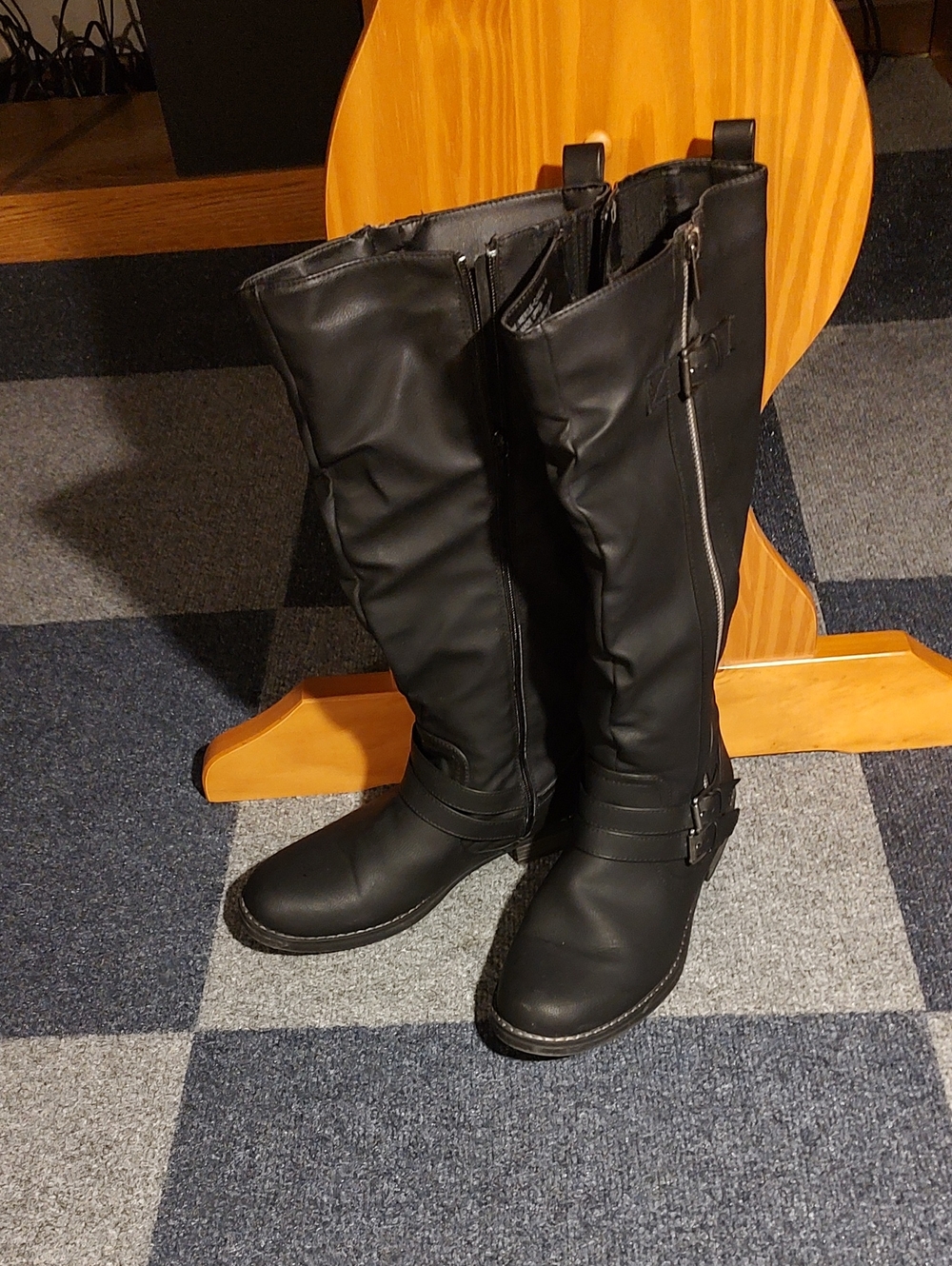 XOXO Black Knee-High Buckle Riding Boots with Side Zip